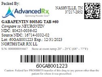 Gabapentin 800mg Tab Qty 60 Ndc 80425 0036